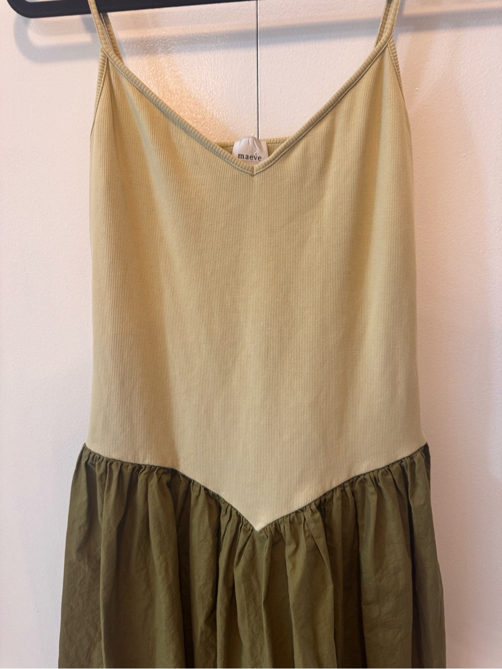 Anthropologie Maeve Two-Tone Green and Olive Twofer Midi Dress - Picture 4 of 6